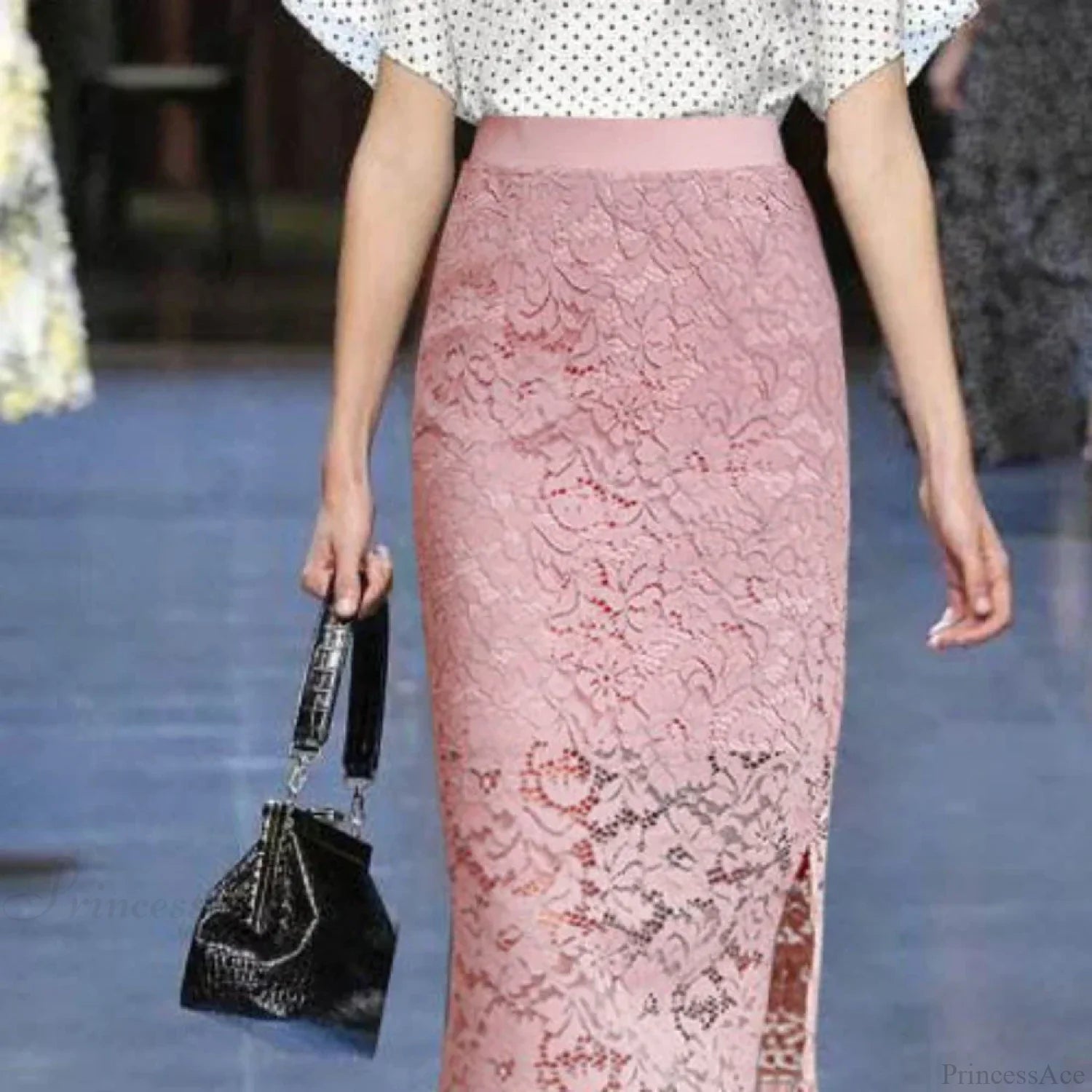 Elegant Lace Skirt with Double Slits Slimming Plus Size Skirt