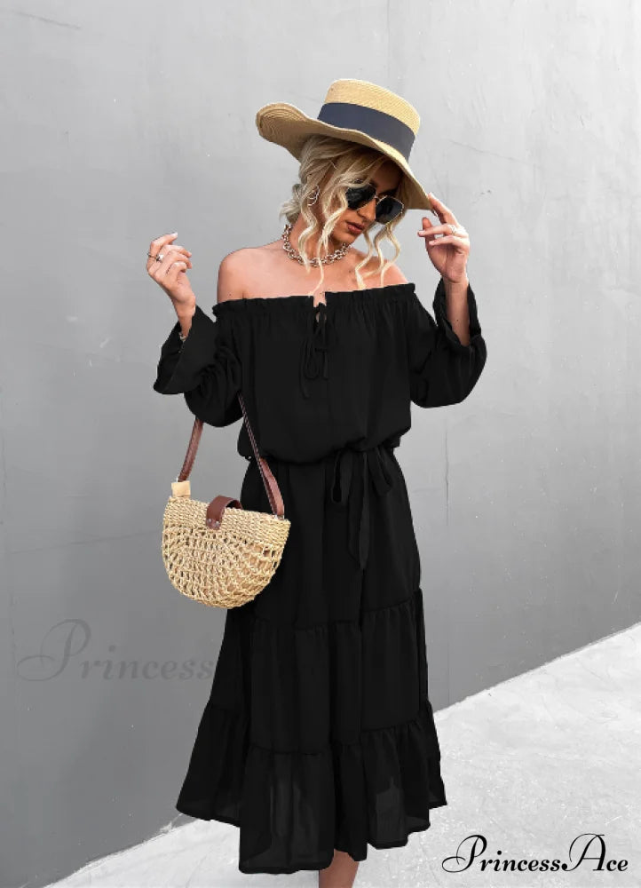 Elegant Lace-Up One-Shoulder Long Dress M / Dark Green