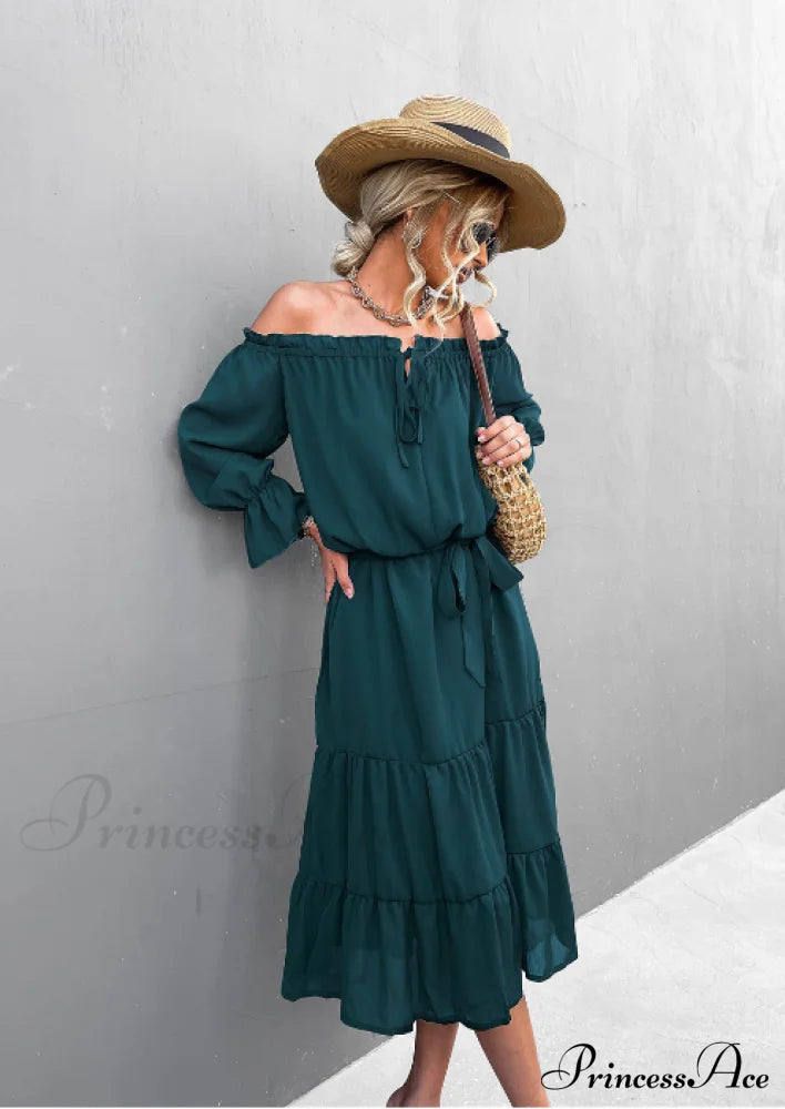 Elegant Lace-Up One-Shoulder Long Dress Xl / Black