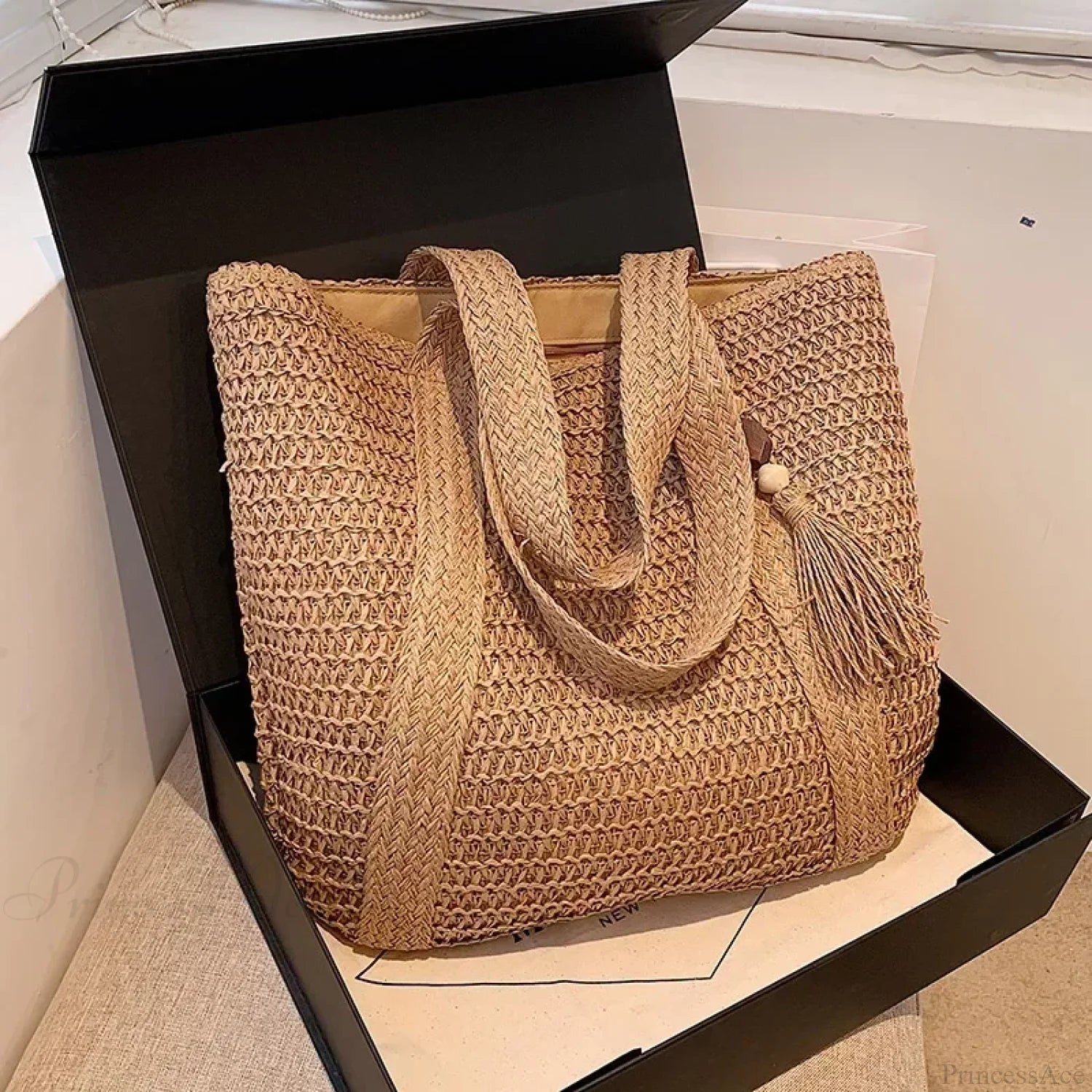 Elegant Ladies Straw Woven Shoulder Bag Brown shoulder-250126