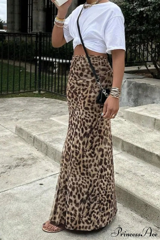 Elegant Leopard Print Slim A-Line Skirt