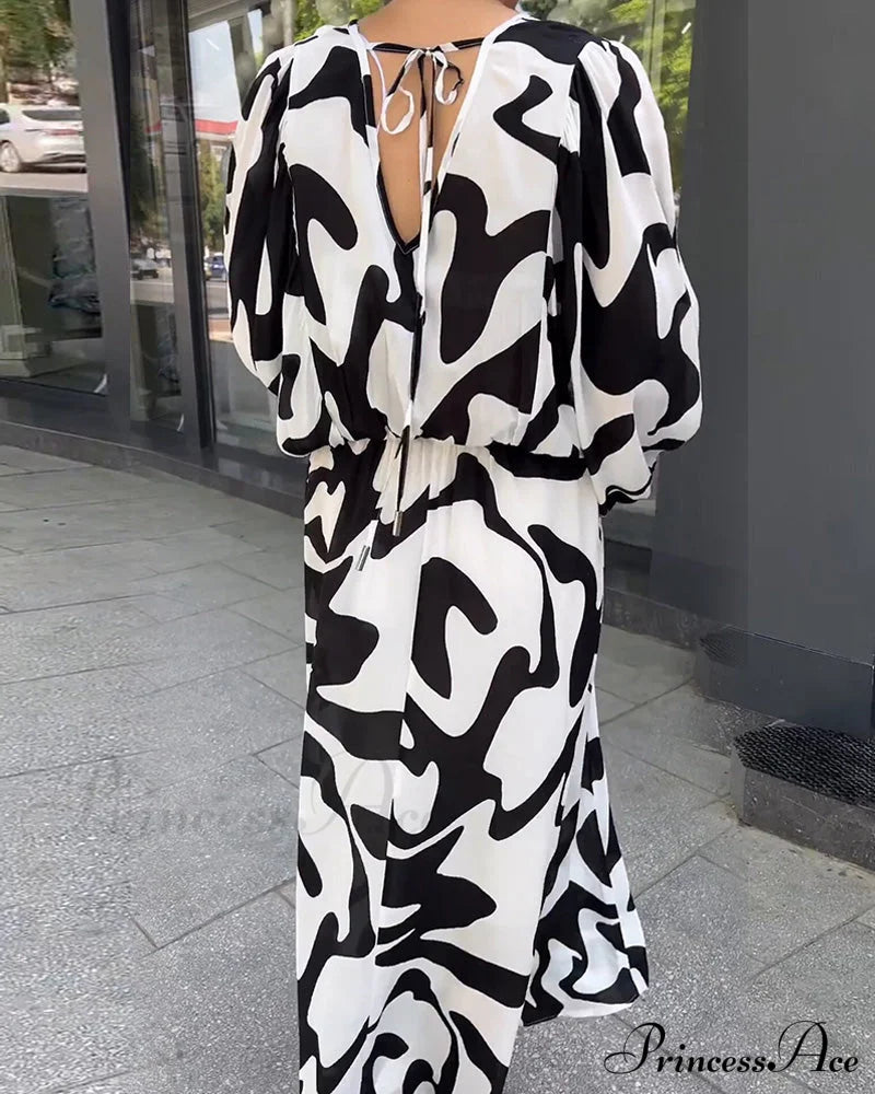 Elegant Long-Sleeved Dress With Fashion Print Casual Dresses