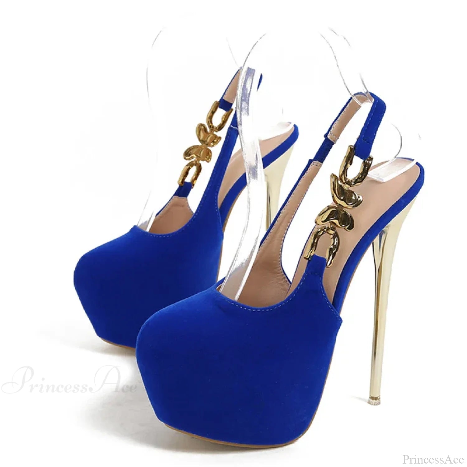 Elegant Metal Butterfly-Chain Back-Strap Extreme High Platform Prom Wedding Sexy Pumps Heel Blue /