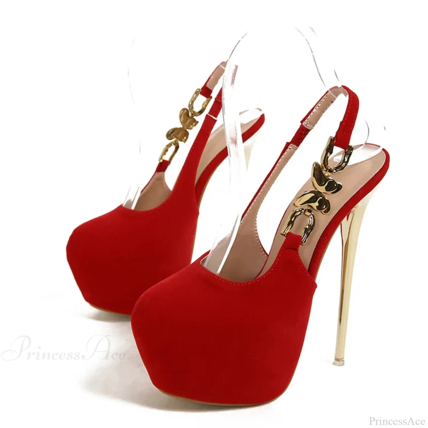 Elegant Metal Butterfly-Chain Back-Strap Extreme High Platform Prom Wedding Sexy Pumps Heel Red / 35