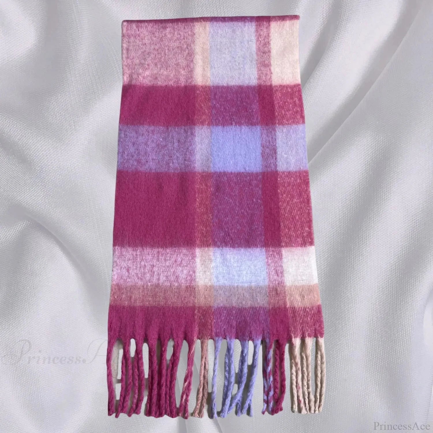 Elegant Minimalist Imitation Cashmere Scarf With Tassel Pink Red 231X53Cm Scarfs-L