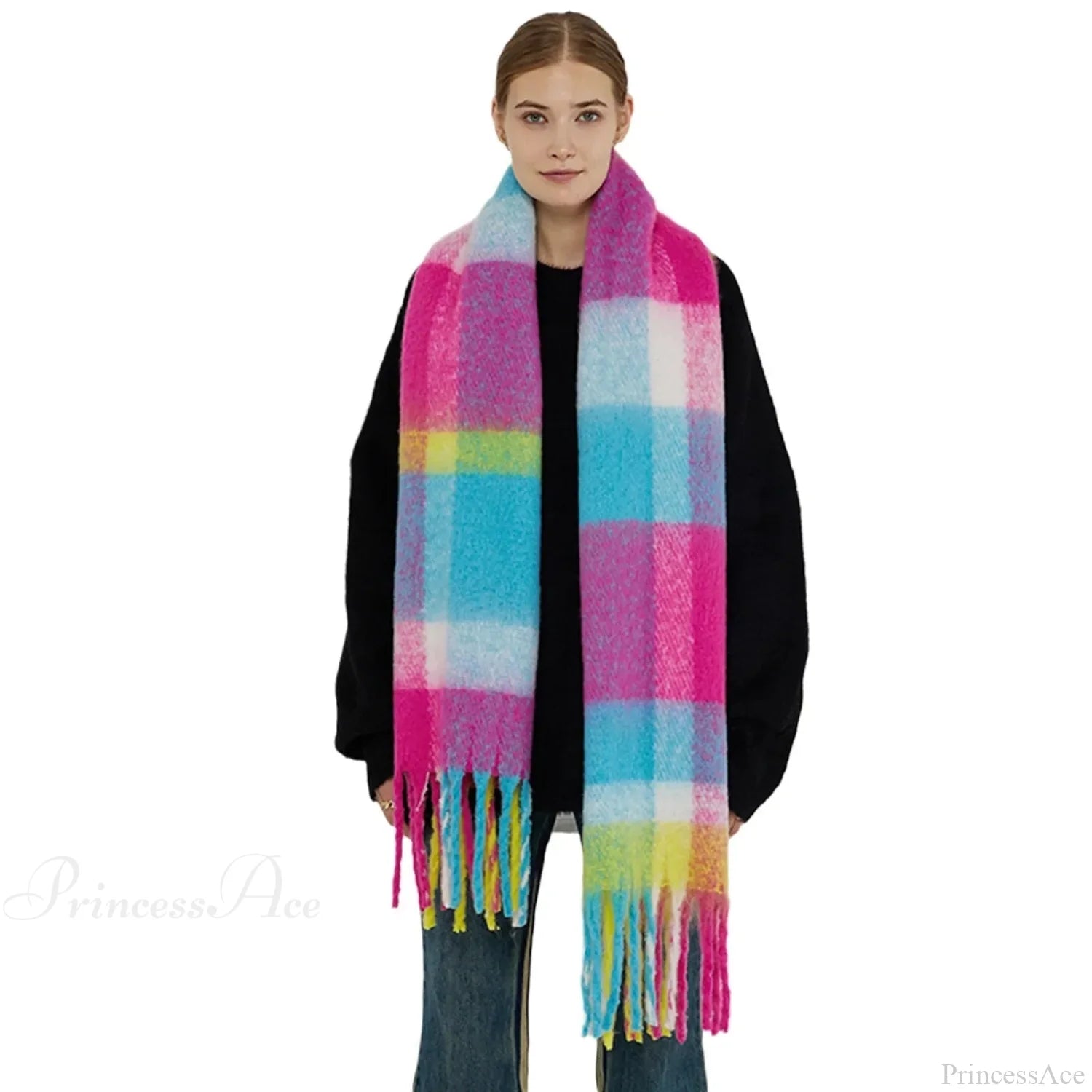 Elegant Minimalist Imitation Cashmere Scarf With Tassel Scarfs-L