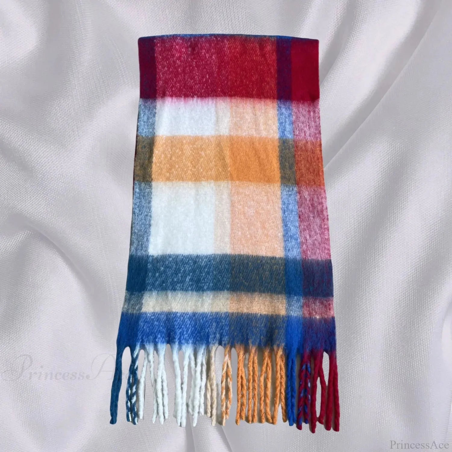 Elegant Minimalist Plaid Long Shawl Thickened Warm Scarf For Women Blue Red / L231Cm W53Cm Scarfs-L