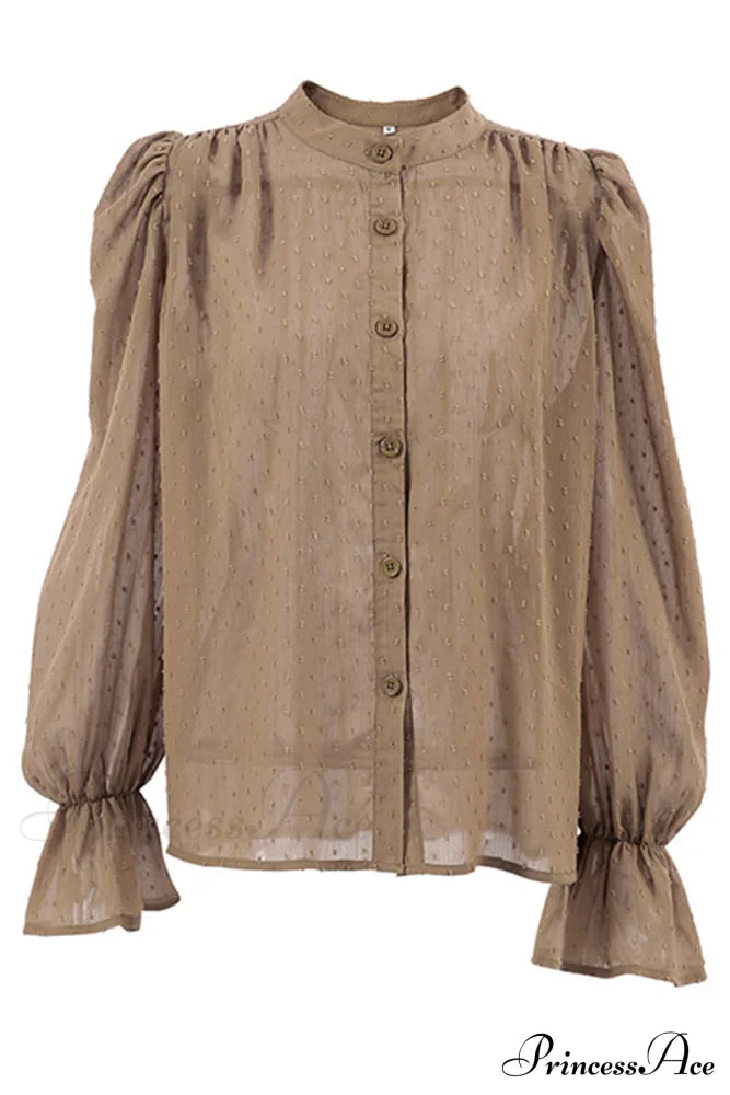 Elegant Neckline Mandarin - Flounce Blouse Solid 3 Color Options Tops/Blouses & Shirts