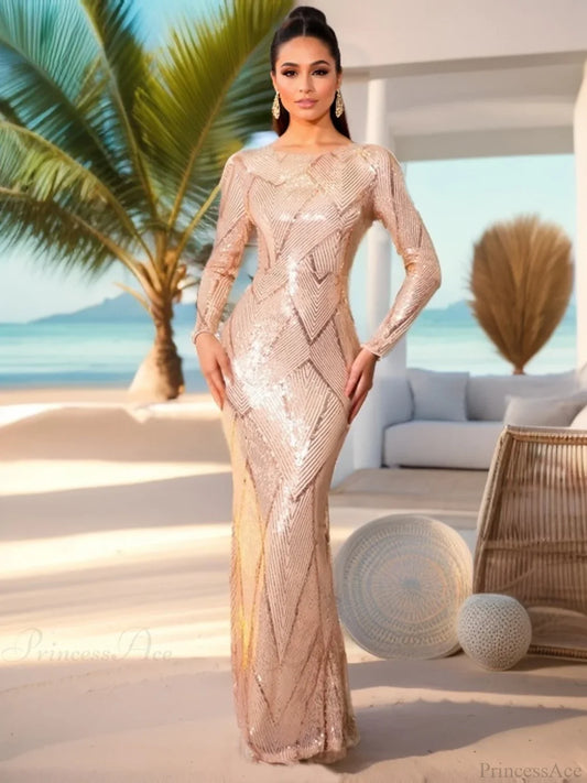 Elegant O Neck Long Sleeves Evening Prom Bodycon Dress Green Christmas Party Dresses-L