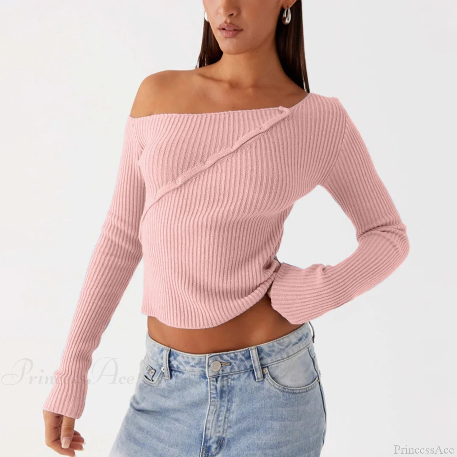 Elegant Off Shoulder Ribbed Solid Crop Slim Fit Knit Top knittop-250126