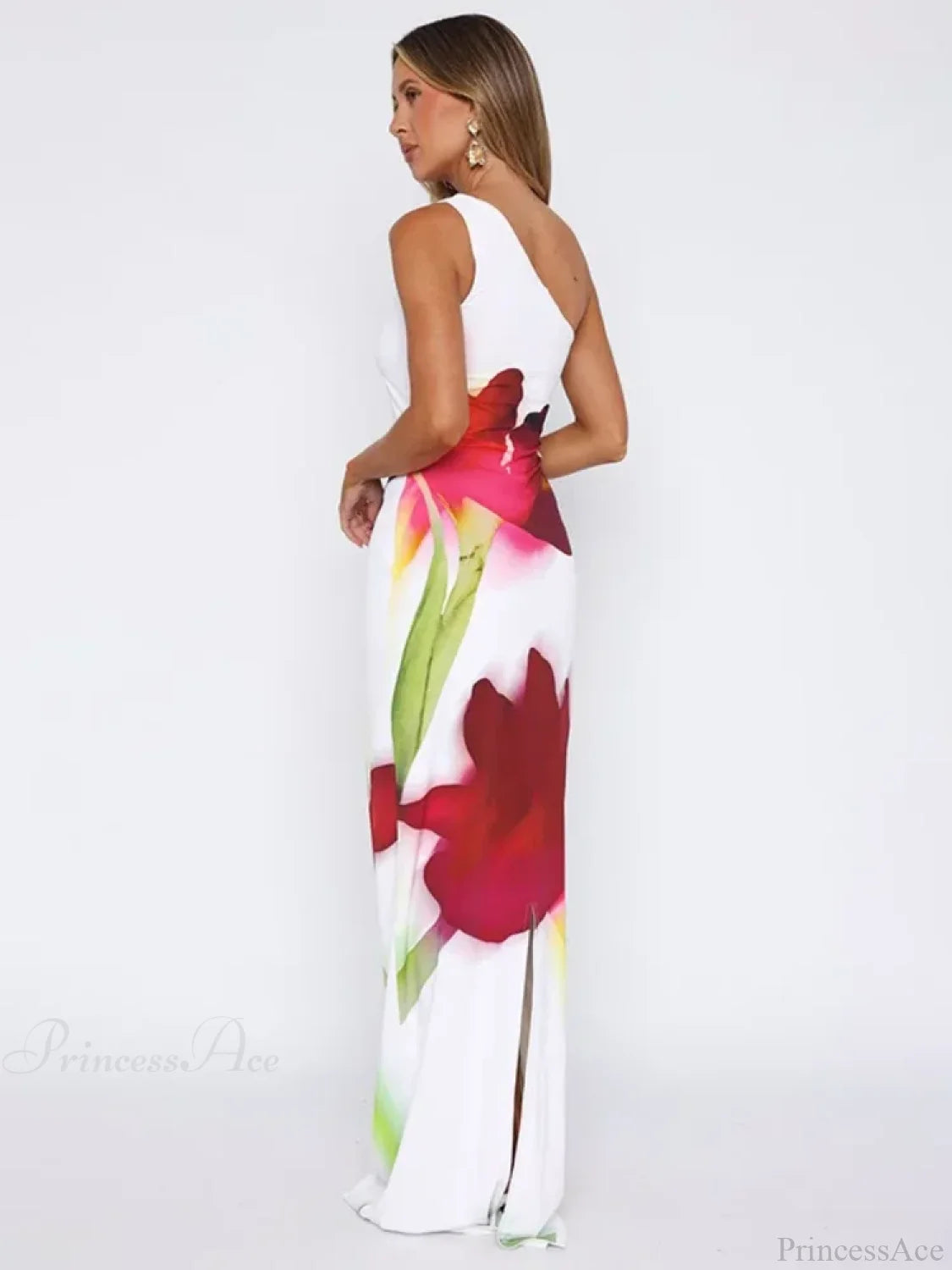 Elegant One Shoulder Backless Maxi Floral Dress floraldress-250126
