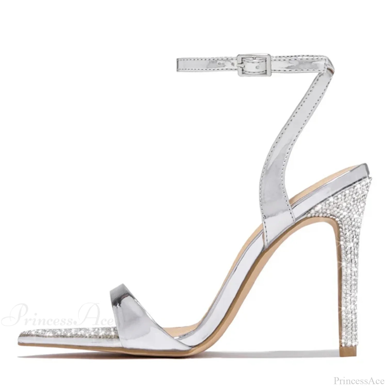 Elegant Party Sandals Wedding Banquet Shoes Crystal Rhinestones Pointed-Toe Stripper High-Heels