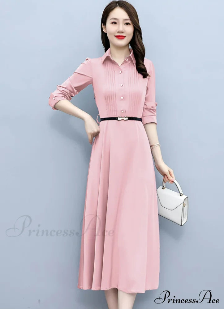 Elegant Pink Long Sleeve Prom Tunics Casual Party Evening Dresses M / Pink