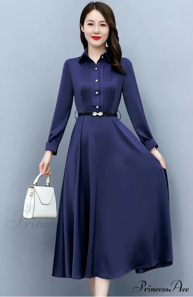 Elegant Pink Long Sleeve Prom Tunics Casual Party Evening Dresses M / Blue