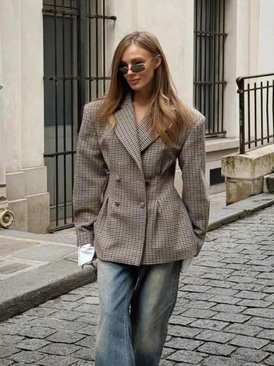 Elegant Plaid Printed Lapel Coat