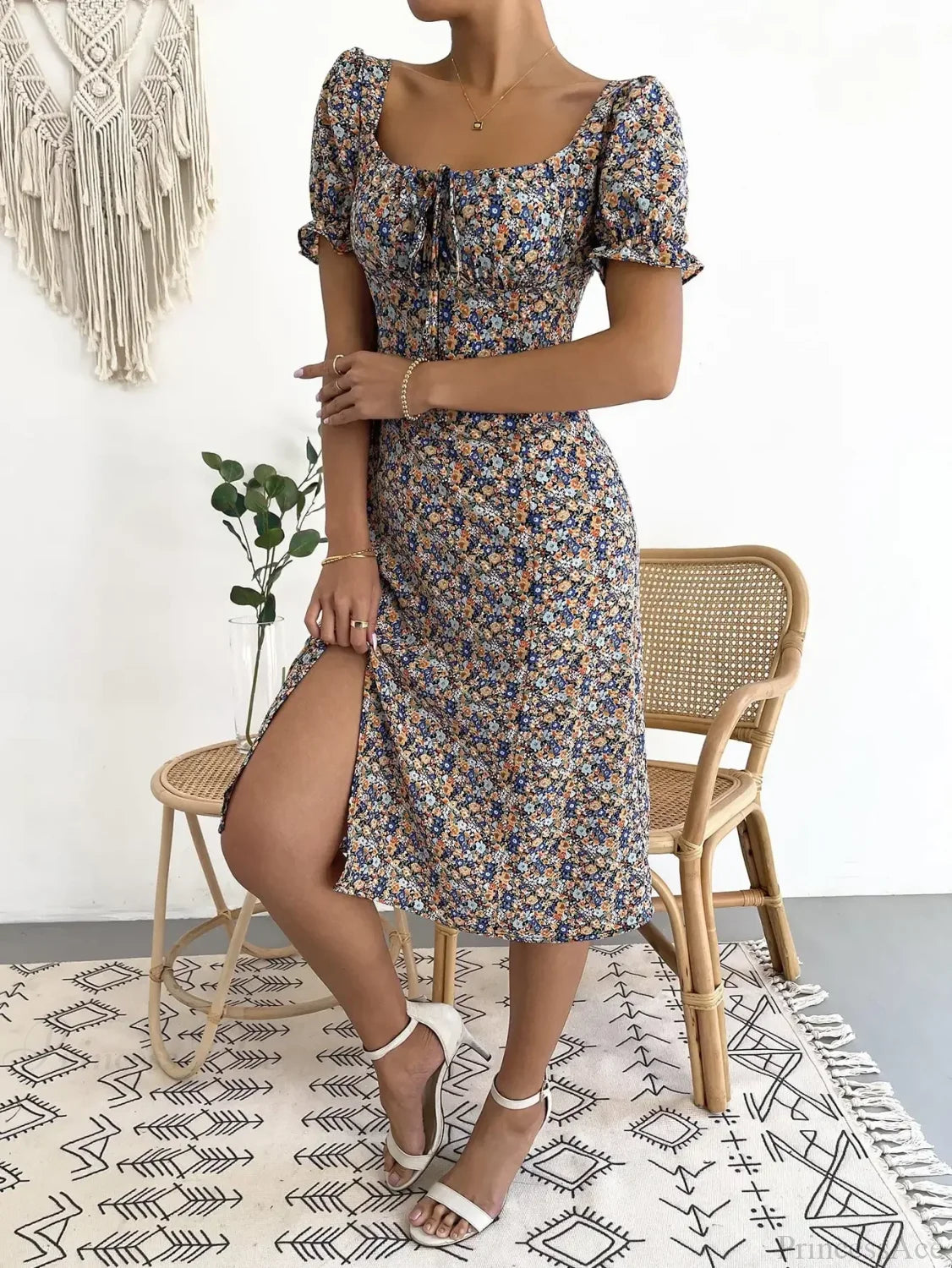 Elegant Pleated A-line Floral Print Casual Dress oldfloraldress-250126