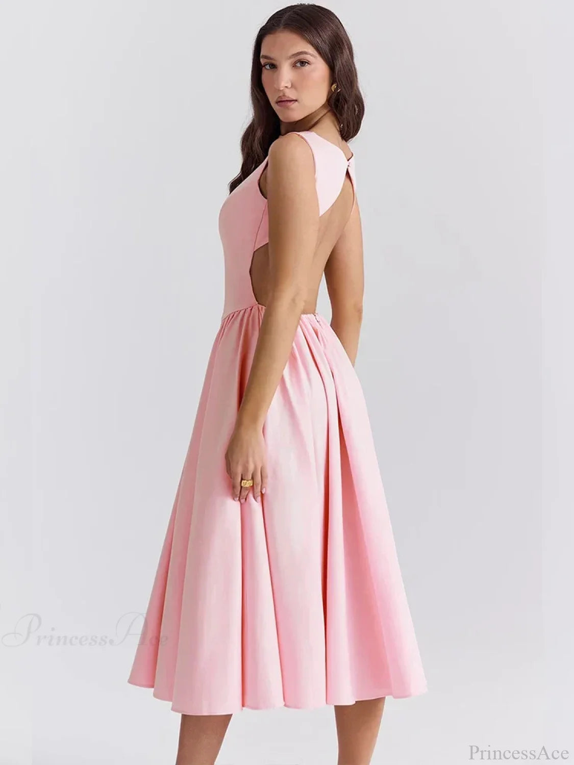 Elegant Pleated A-line Vacation Dress vacationdress-250223