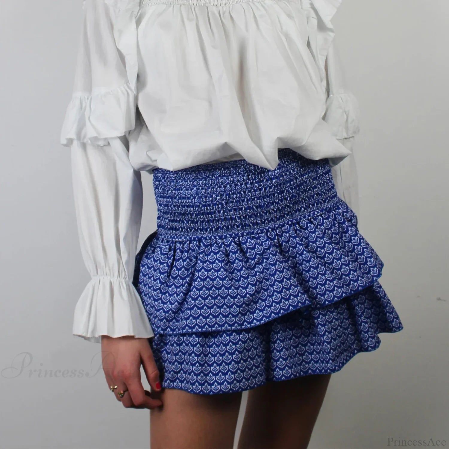 Elegant Printed Pleated Skirt Blue / S skirts-250223