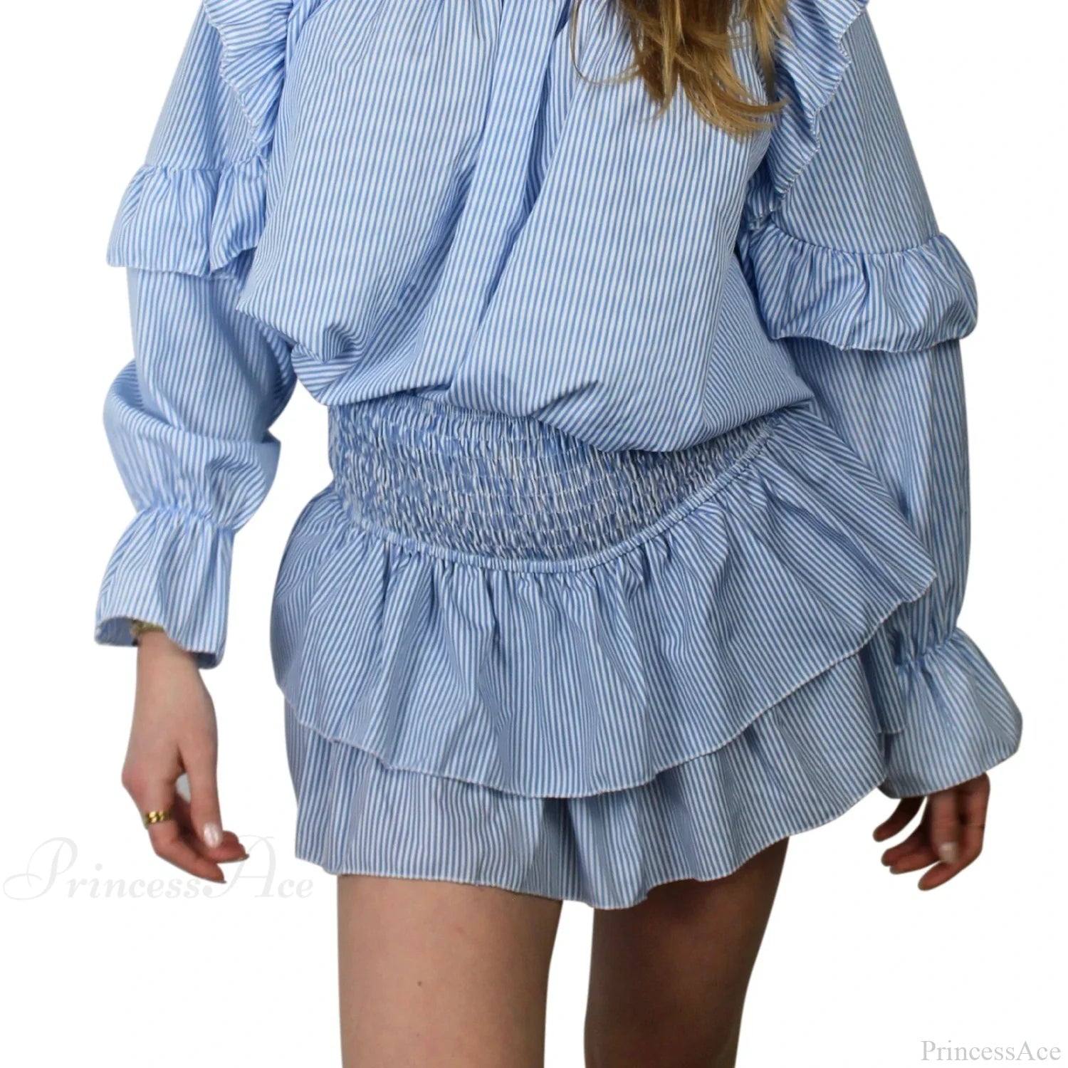 Elegant Printed Pleated Skirt Light Blue / S skirts-250223