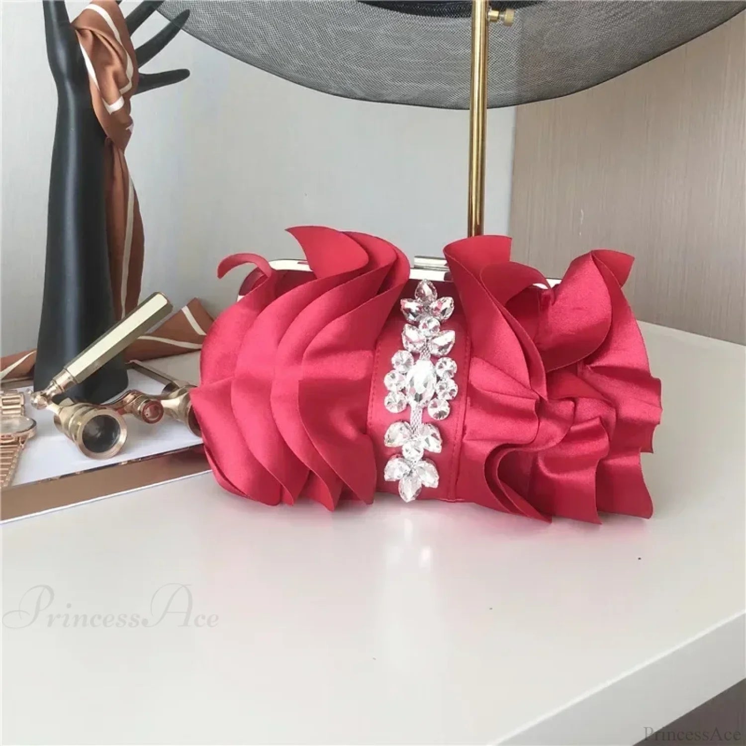 Elegant Red Evening Rhinestone Clutch Wristlet wristlet-250126