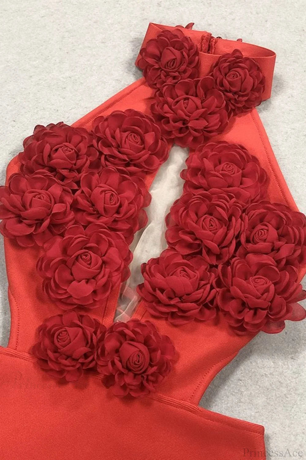 Elegant Red Floral Backless Maxi Bodycon Wedding Dress