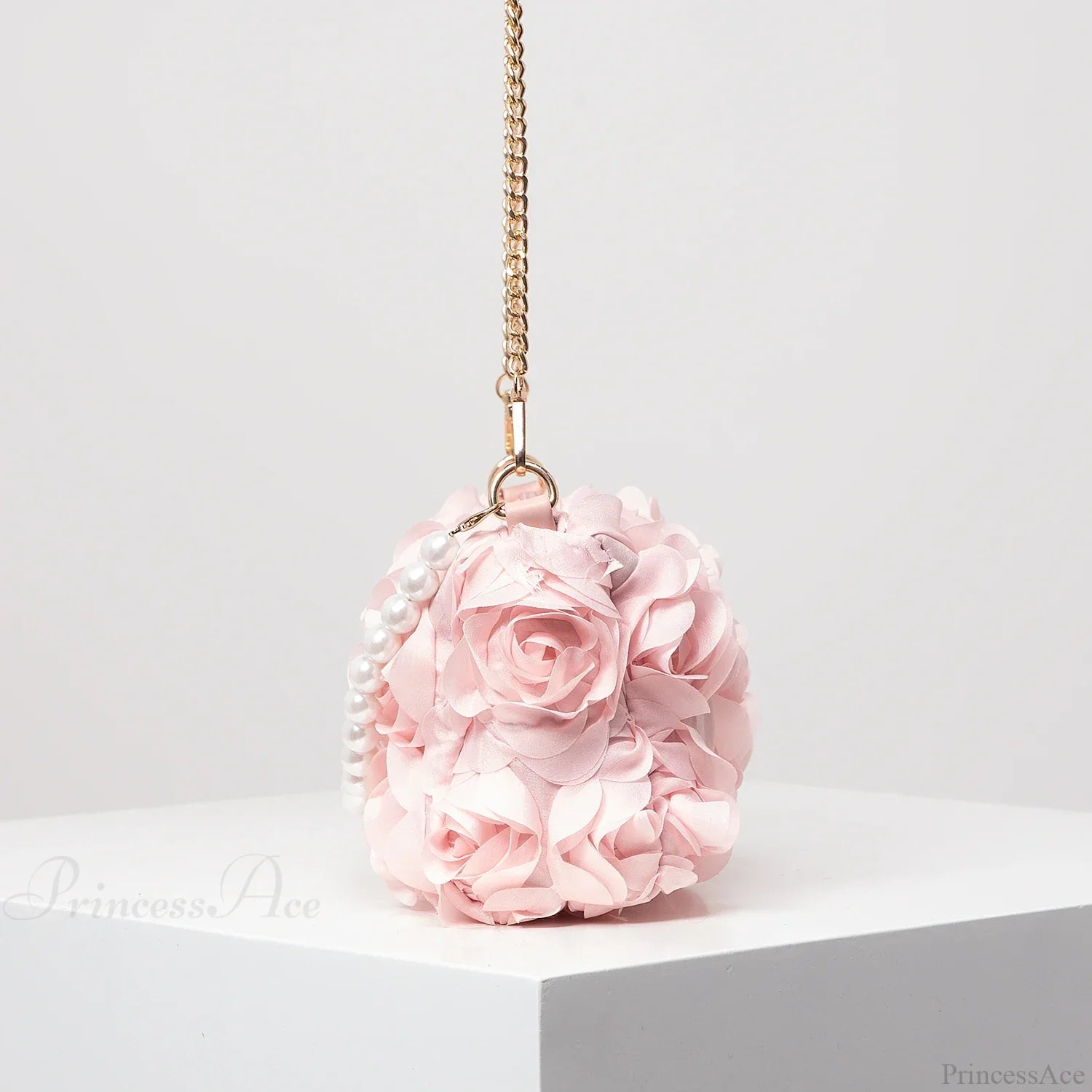 Elegant Rose Flower Faux Pearl Metal Chain Clutch Bag clutchbag-250126