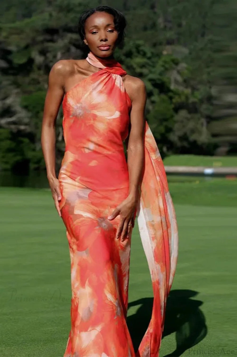 Elegant Satin Halter Dress Red / S vacationdress-250223