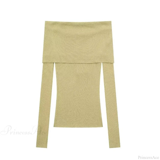 Elegant Slim Green Off-Shoulder Long Sleeve Female Chic Christmas Sweater / S Sweaters-L