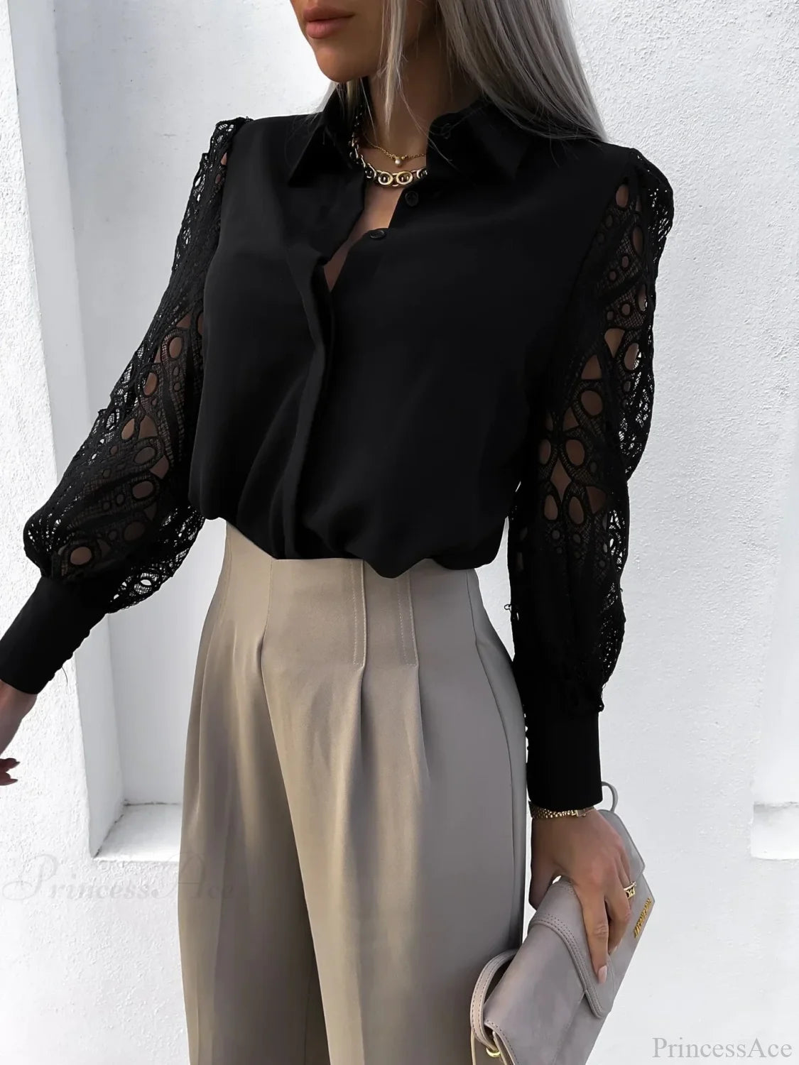 Elegant Solid Chiffon V Neck Blouse blouse-250126