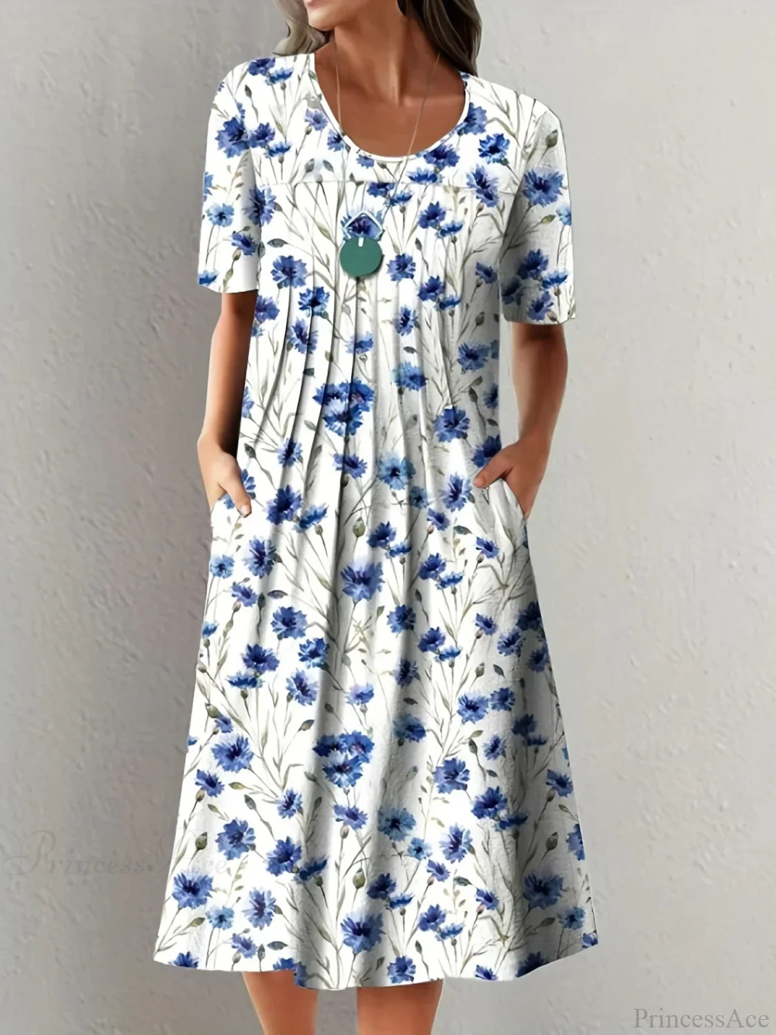 Elegant Spring Summer Round Neck Printed Floral Dress cloro8 / S oldfloraldress-250126