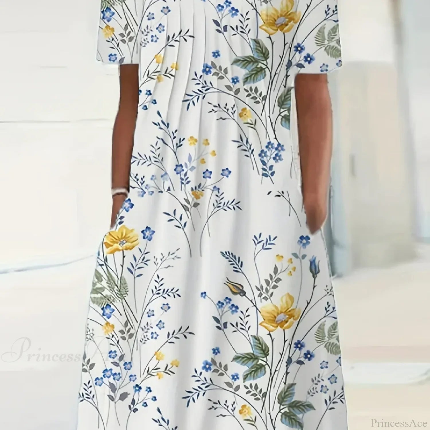 Elegant Spring Summer Round Neck Printed Floral Dress oldfloraldress-250126