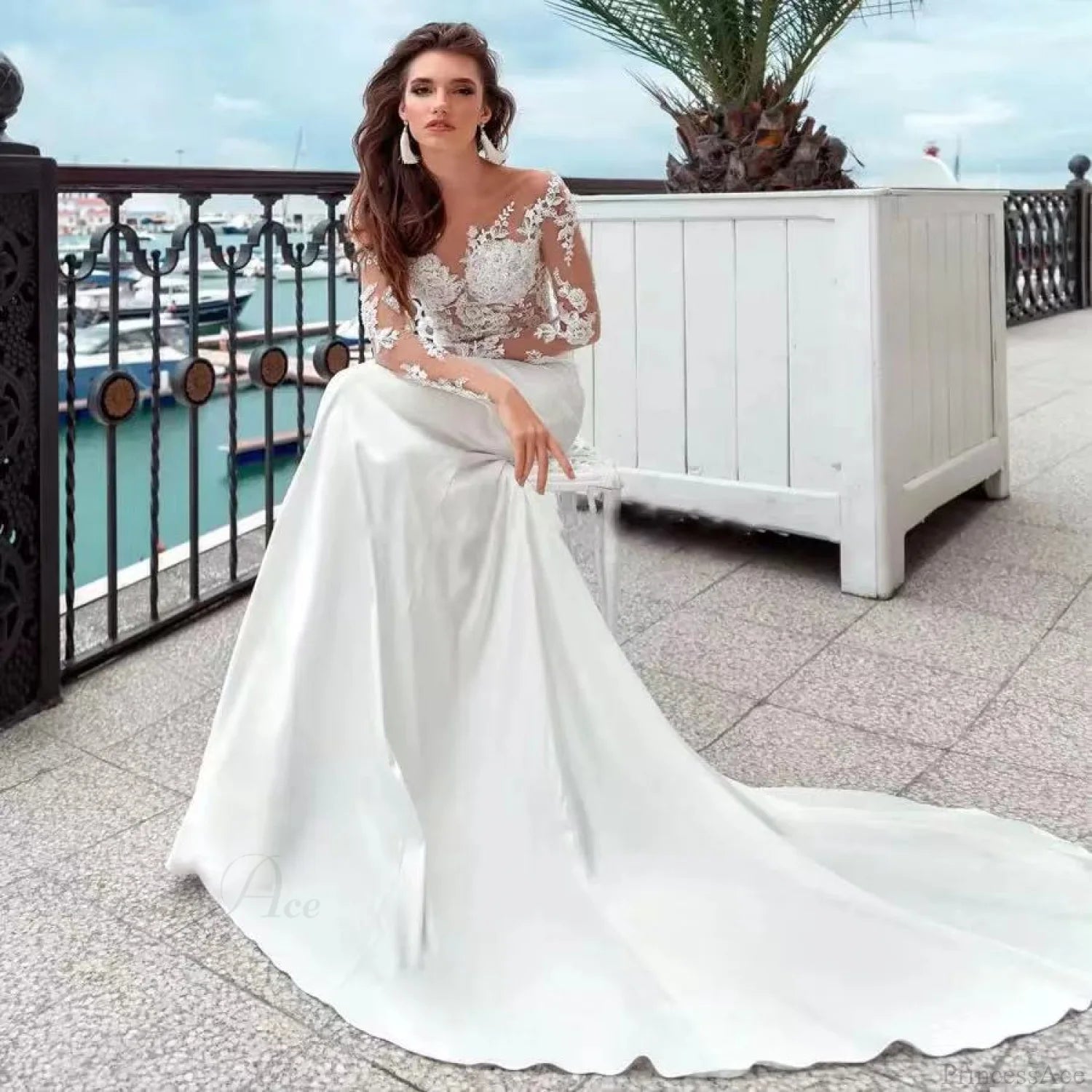 Elegant Strapless Evening Gown Wedding Dress lvory white / 2 weddingdress-250223