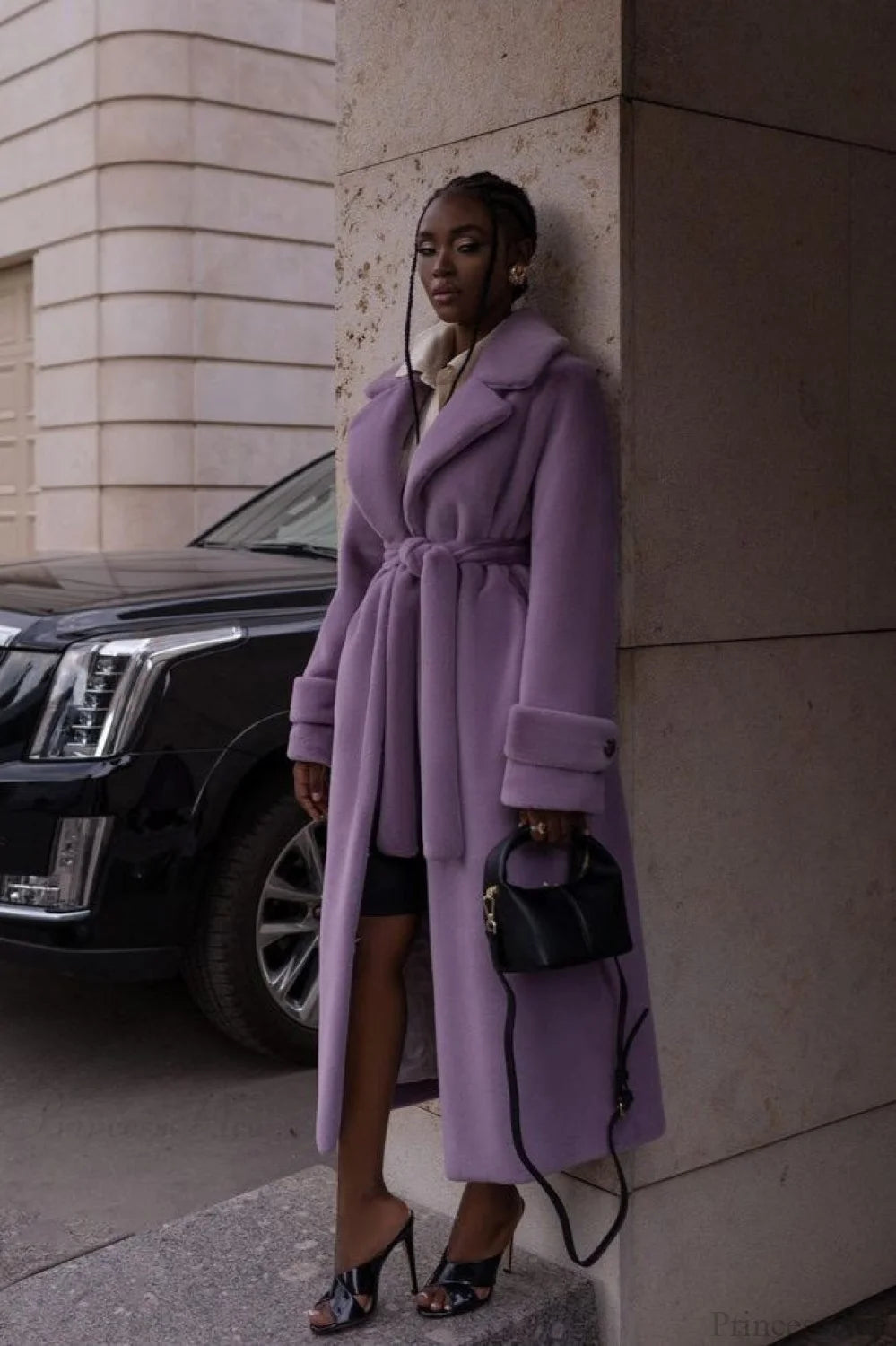 Elegant Thickened Plush Faux Fur Overcoat Purple / S