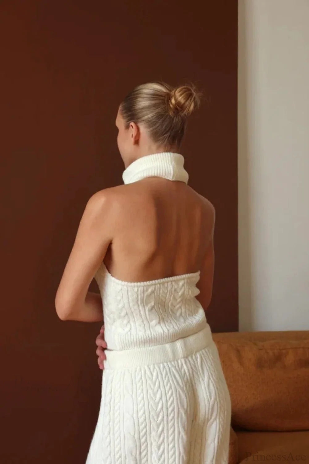 Elegant V-Neck Cable Knit Top Tank Pants Three Piece Set