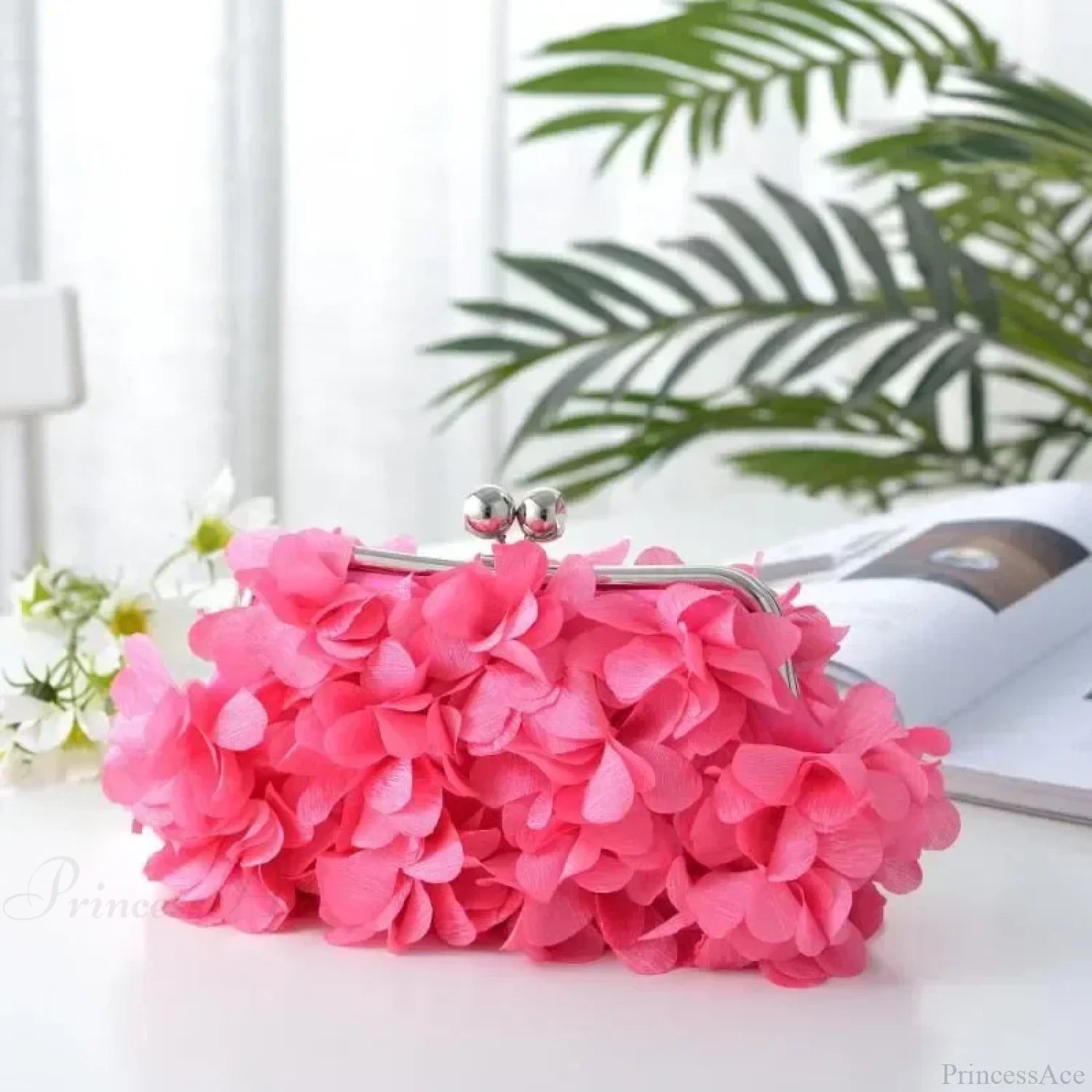 Elegant White Bride Floral Wedding Clutch Evening Handbag Rose Red clutchbag-250126