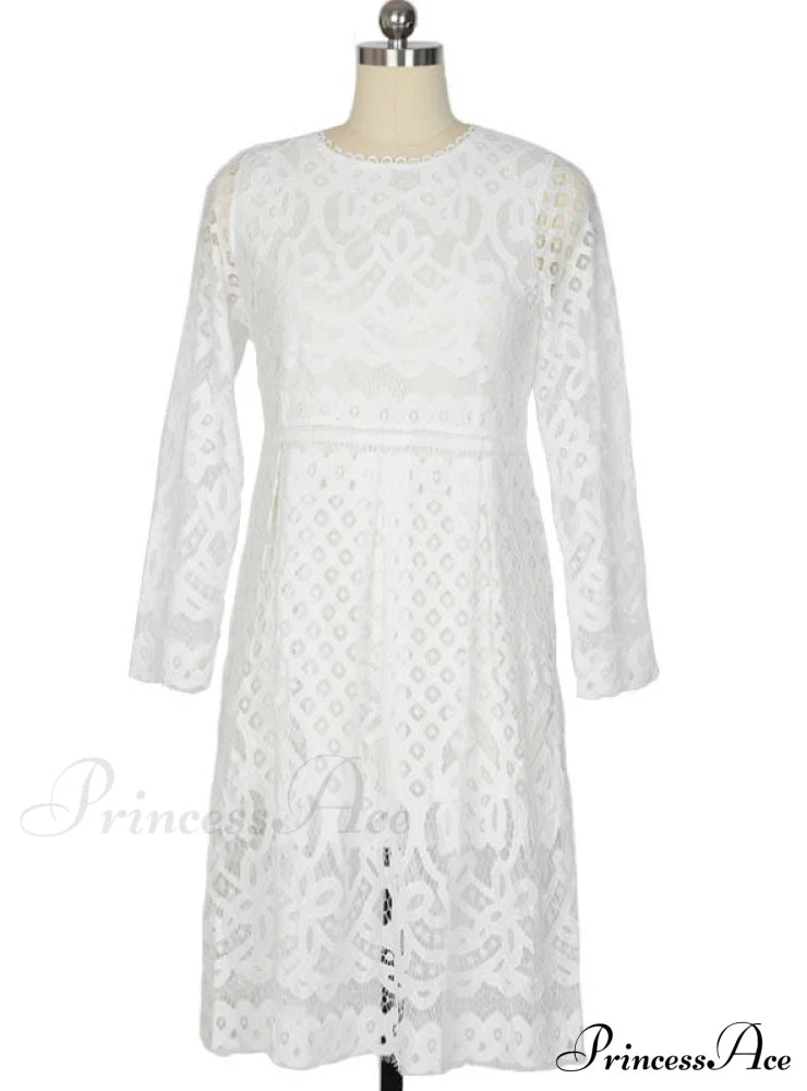Elegant White Lace Party Dress With Hollow Out Detail L / Black