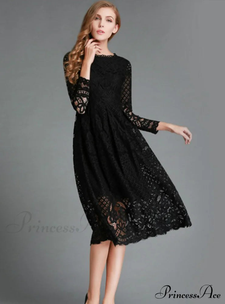 Elegant White Lace Party Dress With Hollow Out Detail M /