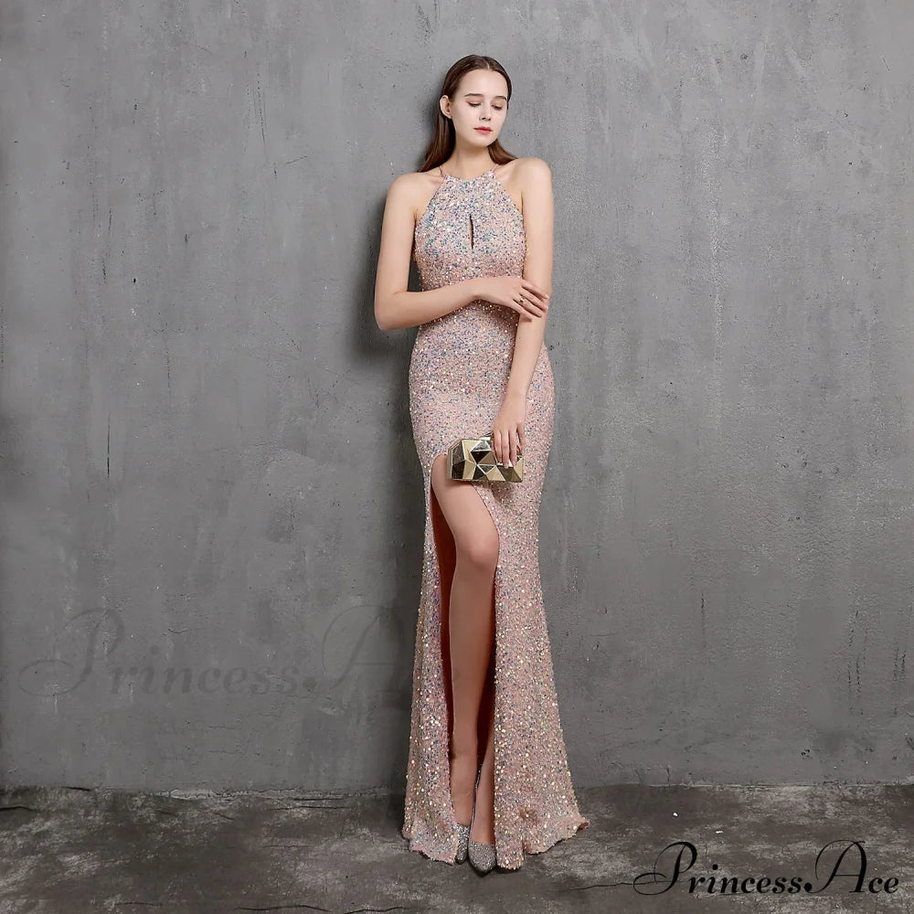 Ella halterneck sequined formal dress - Lady Occasions