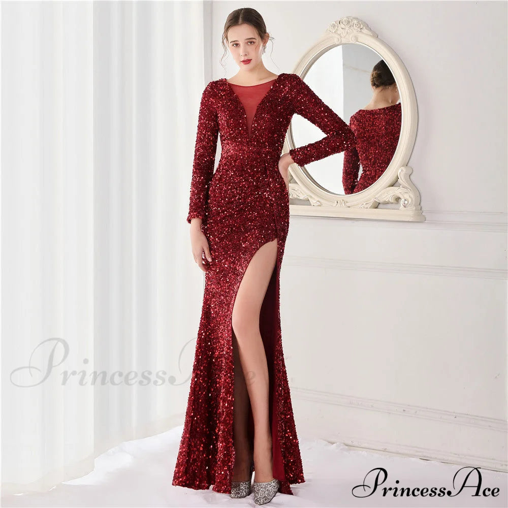 Ella sequined large split mermaid dress - Lady Occasions