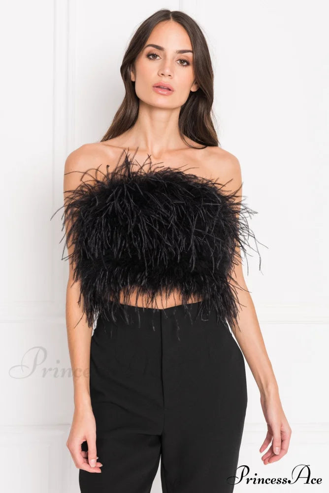 Elowen Elegant Feather Top Black / Xs Tops
