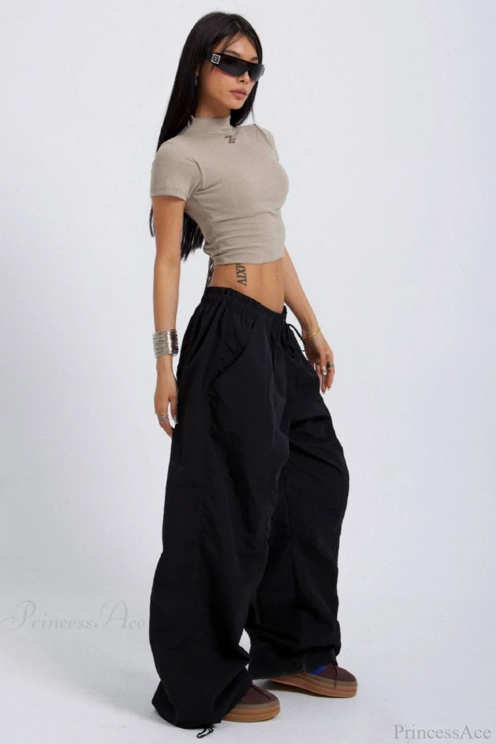 Embroidered Cargo Street Straight Leg Pants