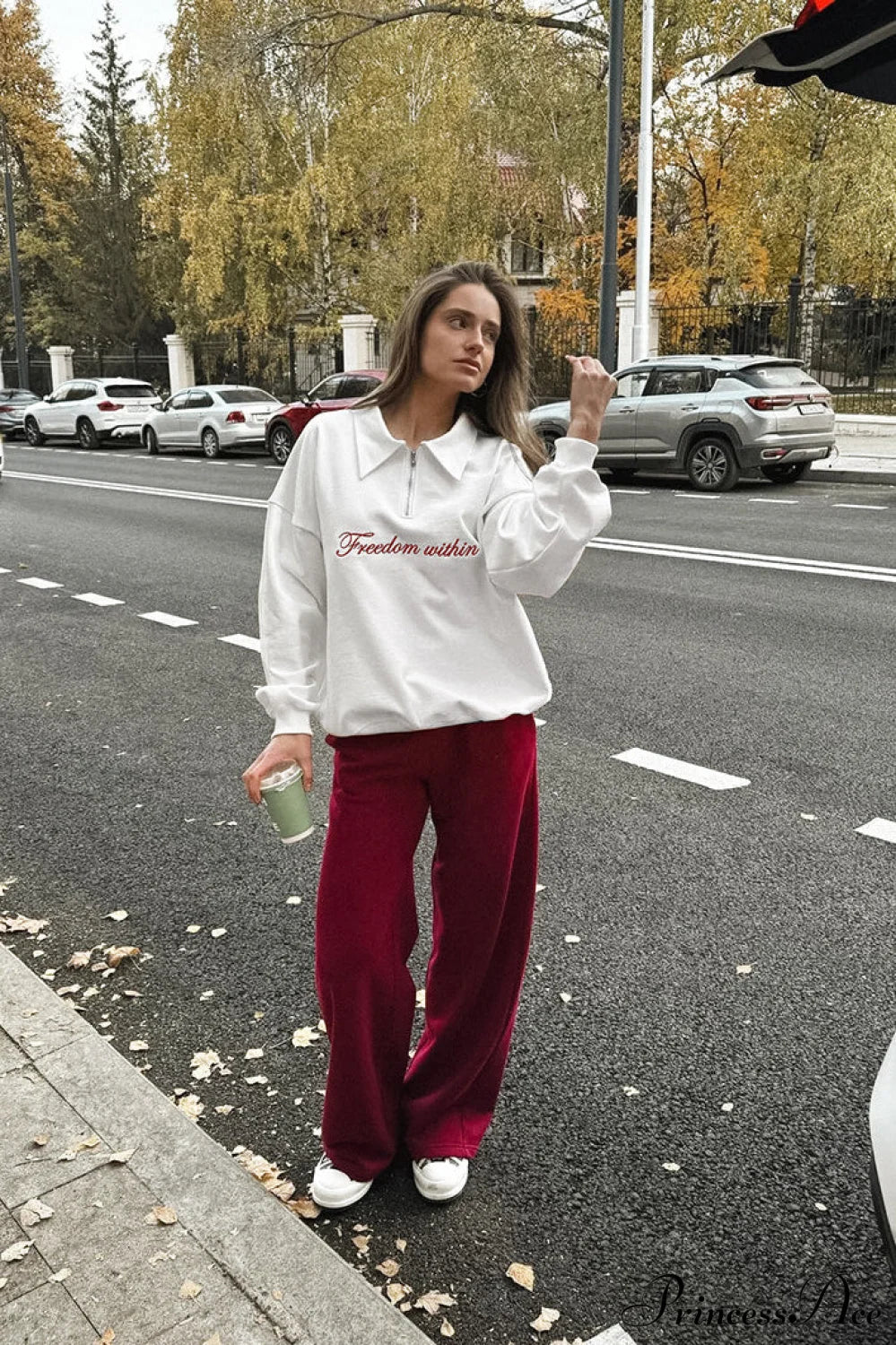 Embroidered Collared Casual Loose Sweatshirt