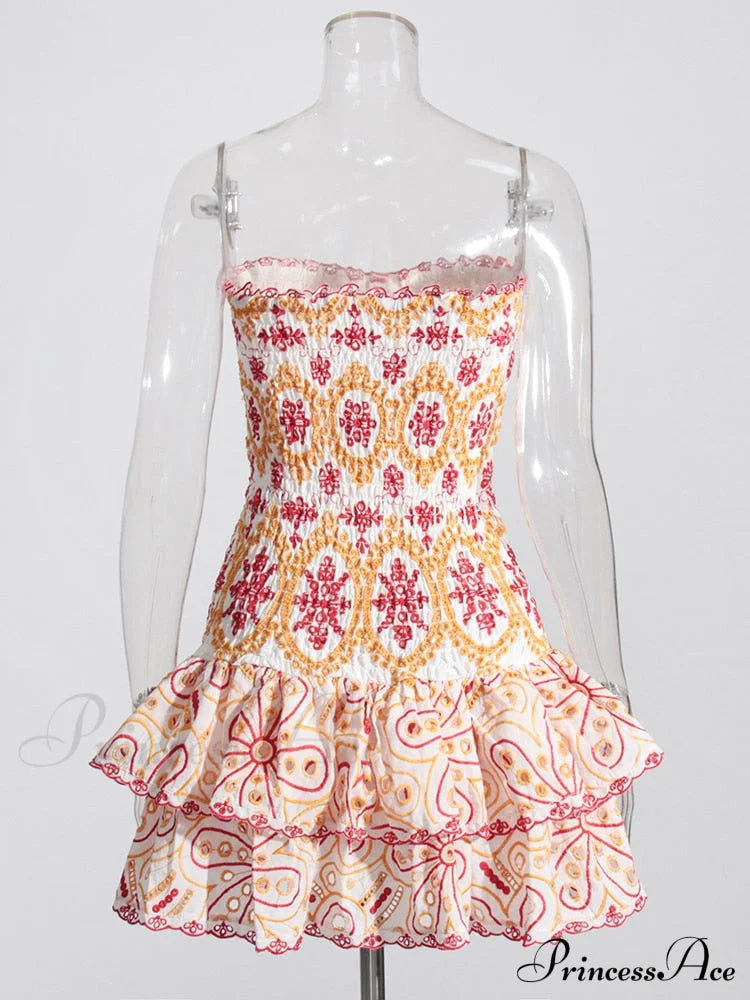 Embroidered Design Tube Charming Ruched Mini Dress