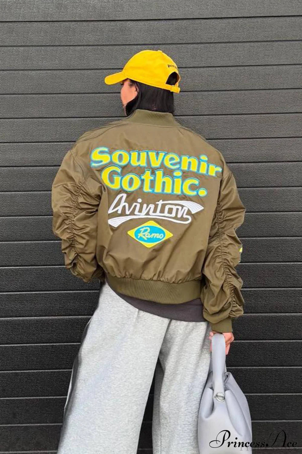 Embroidered Loose Bomber Long Sleeve High End Green Jacket