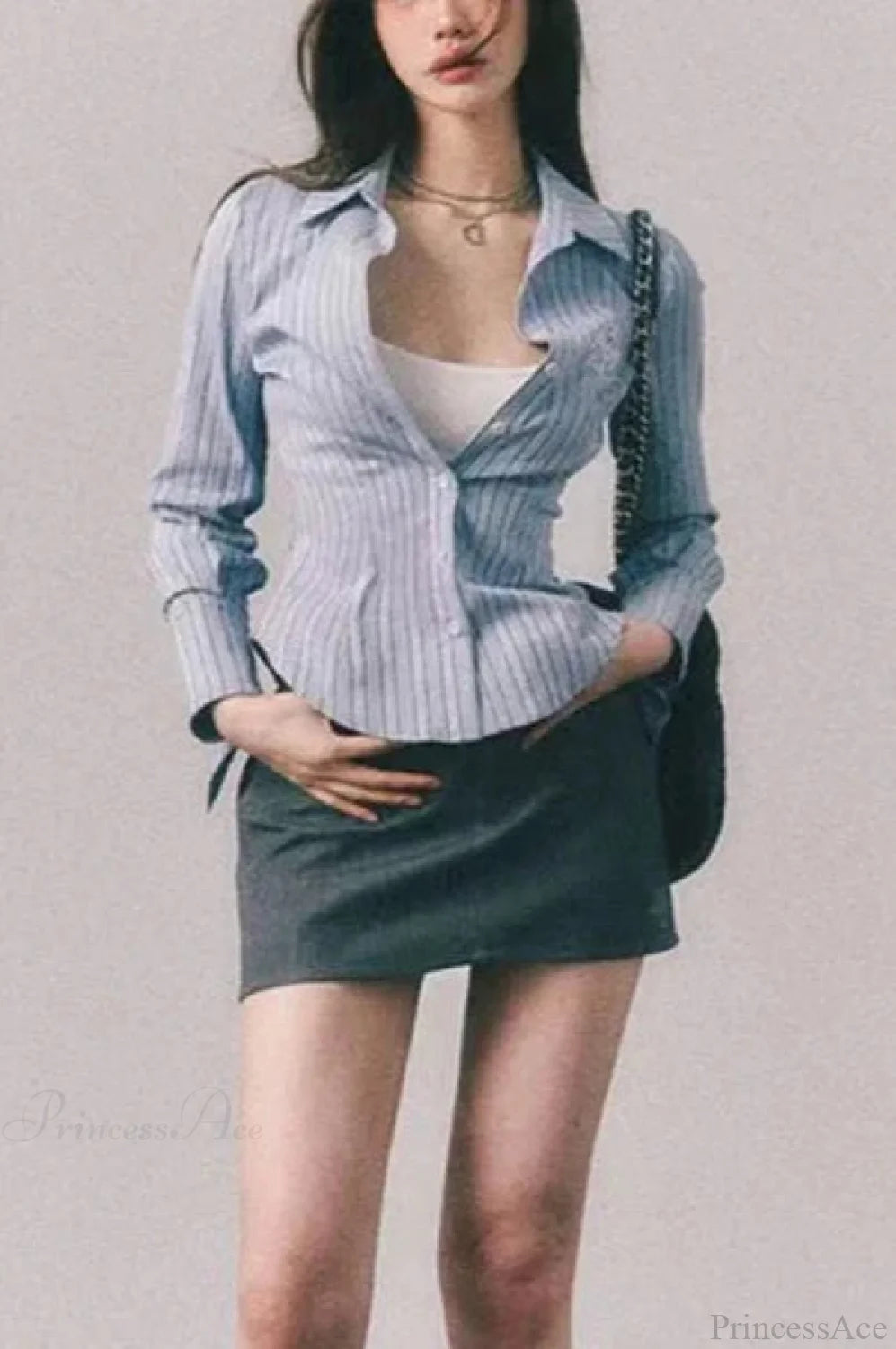 Embroidered Striped Slim Lapel Blouse blouse-250126