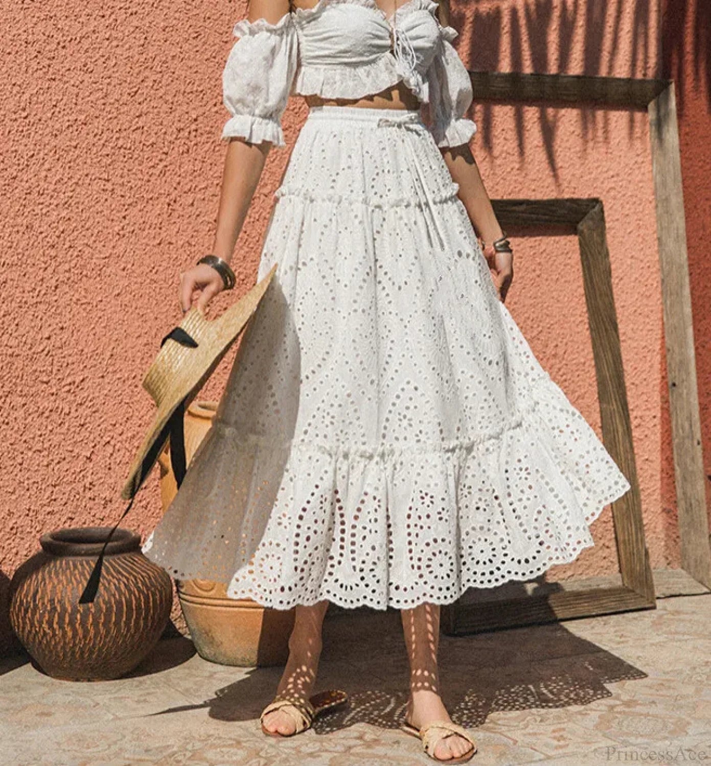 Embroidery High Waist Boho Skirt WHITE / One Size skirts-250223