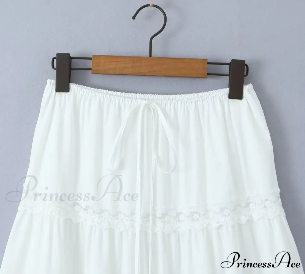 Embroidery White Crop Top Graceful And Midi Skirt Set Suit