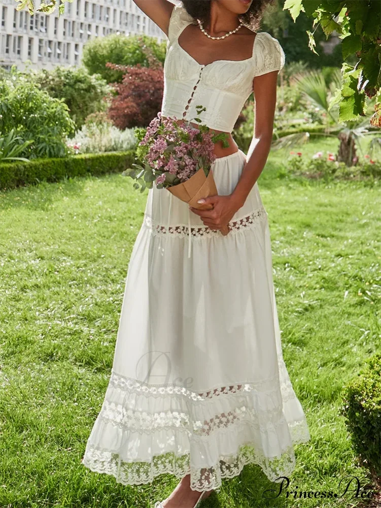Embroidery White Crop Top Graceful And Midi Skirt Set Suit