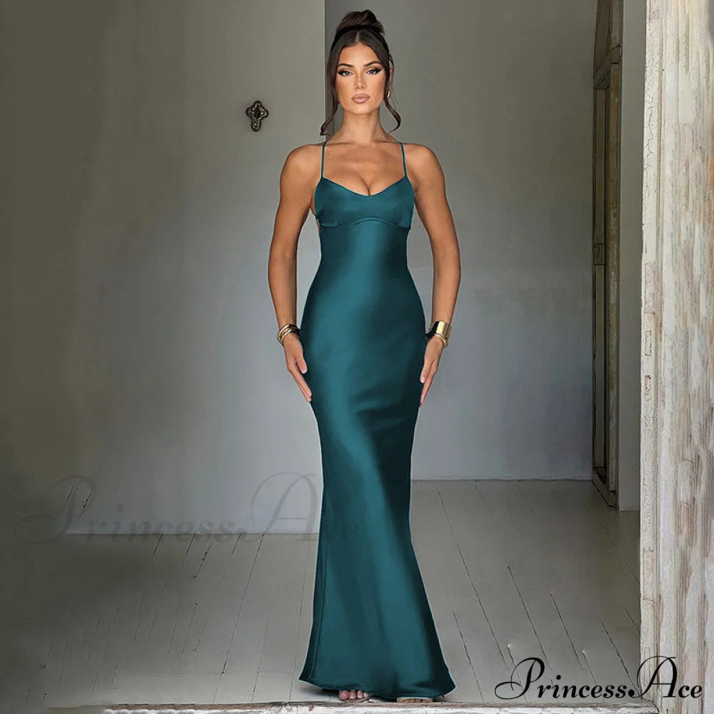 Emilia Draped Stylish Satin Gown Green / S S.o. Long Dresses