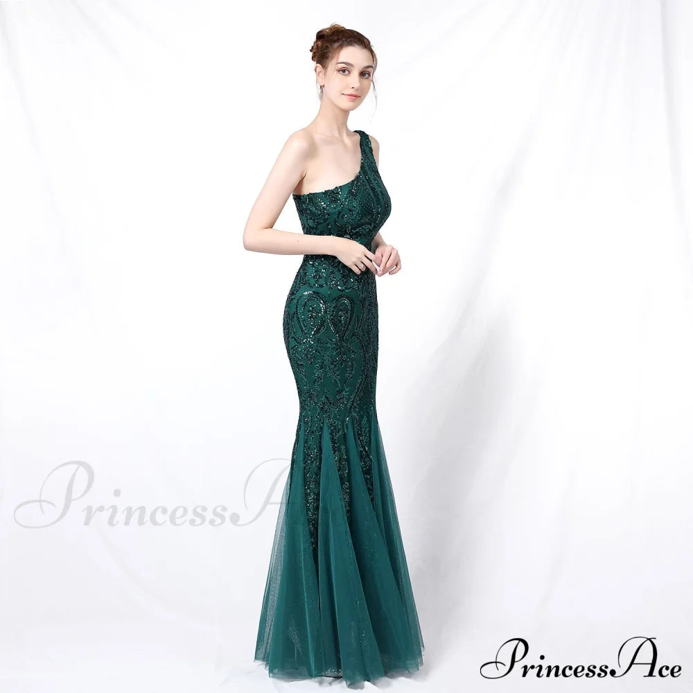 Emily Formal One-Shoulder Charming Sequined Mesh Fishtail Dress S.o. Long Dresses